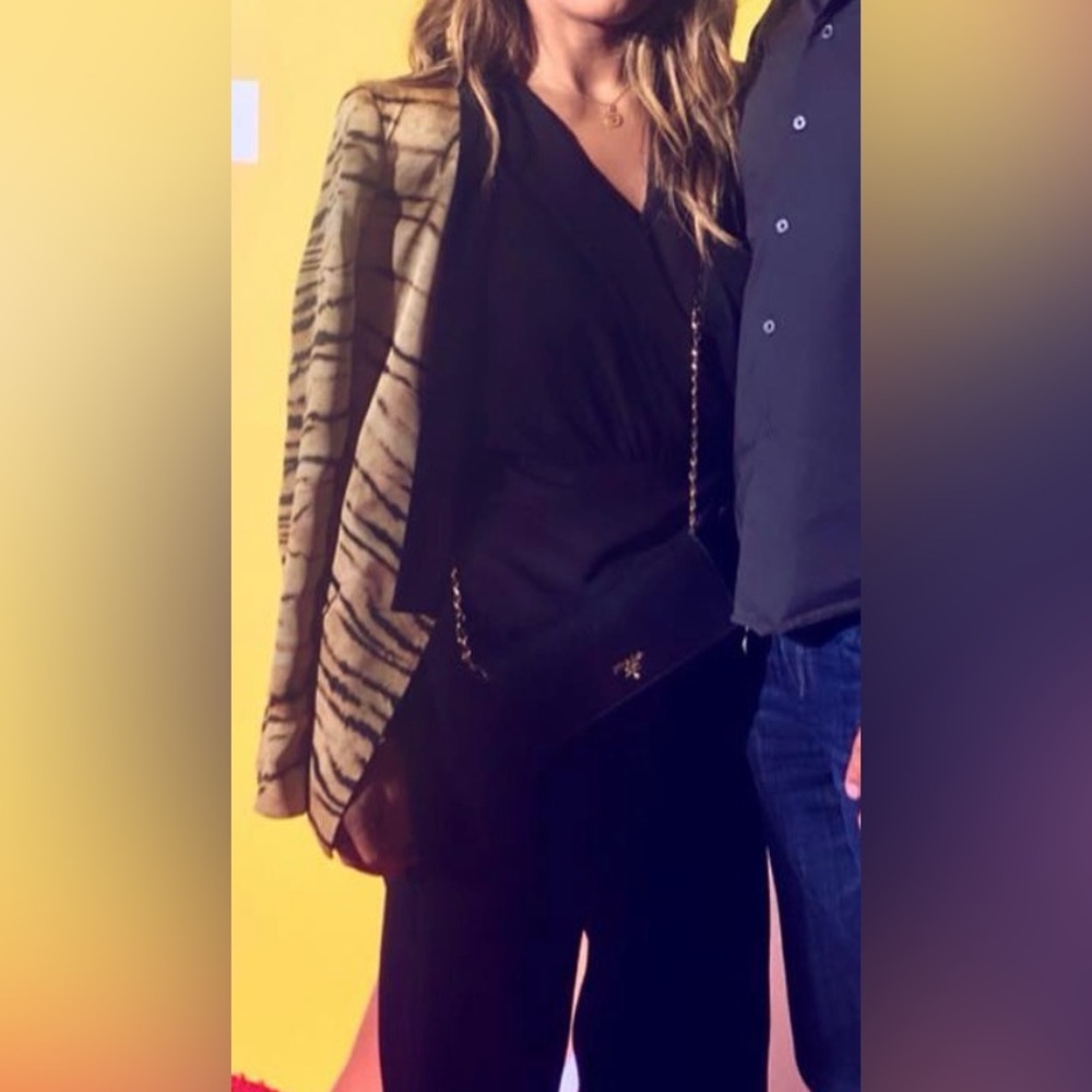 Zara Zebra Print Blazer in Black and Tan